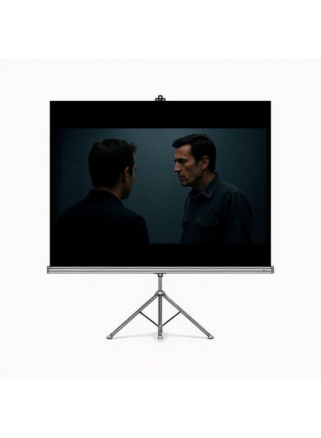 porodo 100" Tripod Projection Screen with 160° Viewing Angle & PVC Matte White Fabric, 4:3 Aspect Ratio, Wrinkle-Free Surface, Stable Tripod Stand, Indoor Outdoor Portable Screen For Home theatre, Classrooms & Conferences - White - Image 2