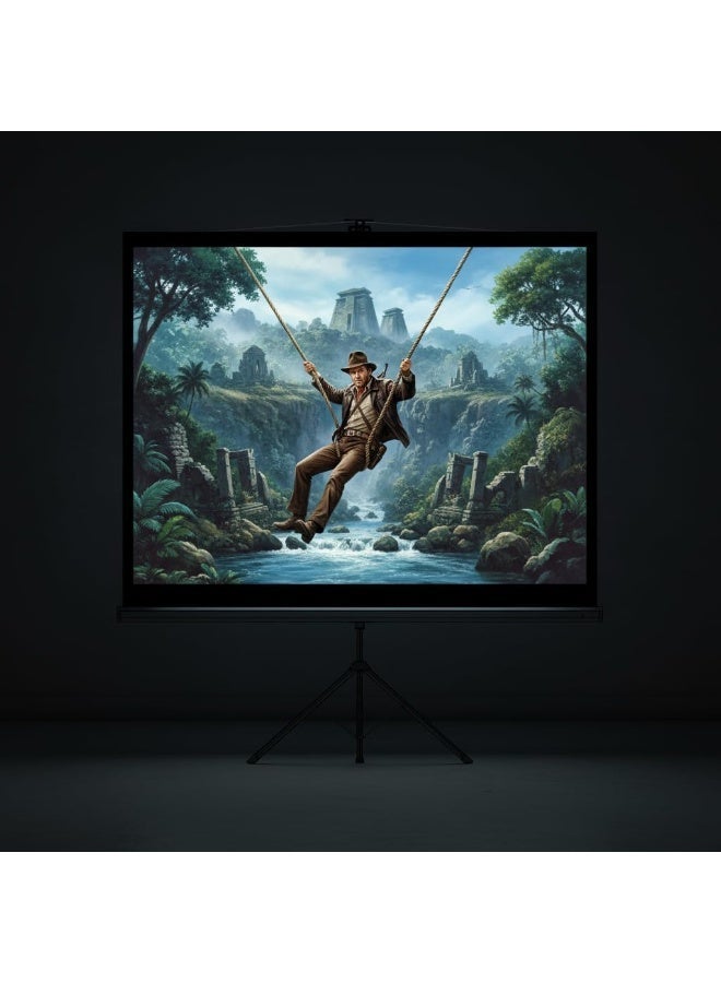 porodo 100" Tripod Projection Screen with 160° Viewing Angle & PVC Matte White Fabric, 4:3 Aspect Ratio, Wrinkle-Free Surface, Stable Tripod Stand, Indoor Outdoor Portable Screen For Home theatre, Classrooms & Conferences - White - Image 4