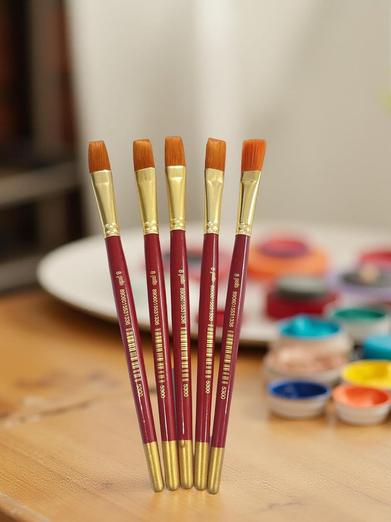 POLO فرش مسطحة من الشعر الصناعي 8 | عبوة من 5 | مجموعة فرش رسم احترافية بحواف دقيقة للرسم بالأكريليك، والألوان المائية والزيتية | شعيرات ناعمة لضربات سلسة ومتساوية - Image 2