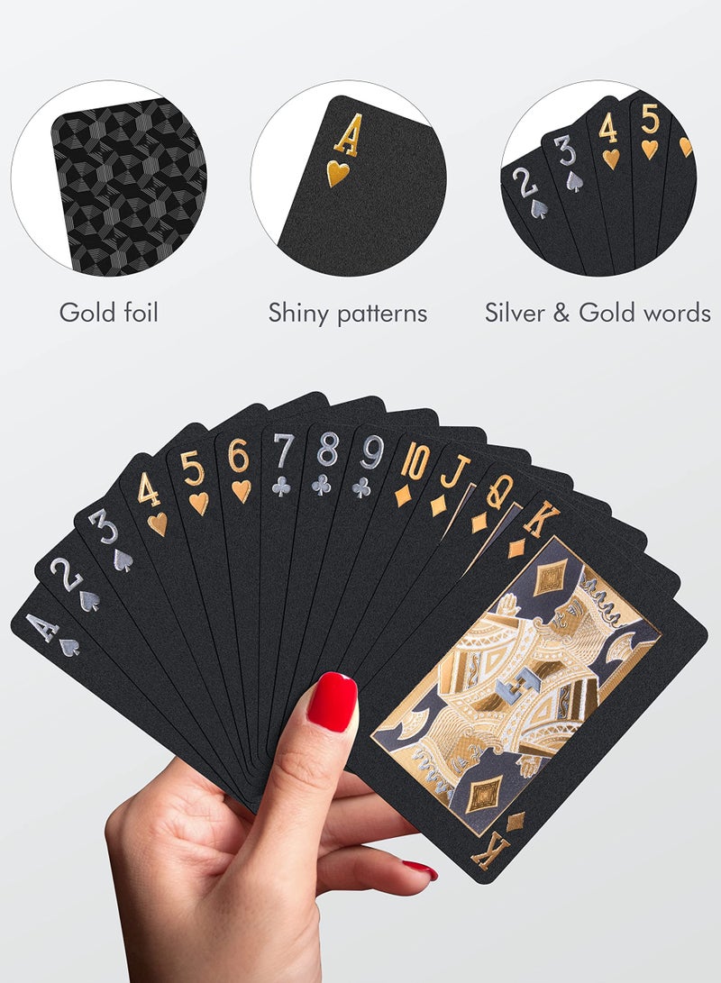 DURKU Diamond Plastic Poker Cards Deck, Waterproof Black-Gold Foil Poker Cards, Professional Deck of Cards Plastic Standard Playing Cards Magic Poker Cards for Family Party BBQ Gatherings - Image 2