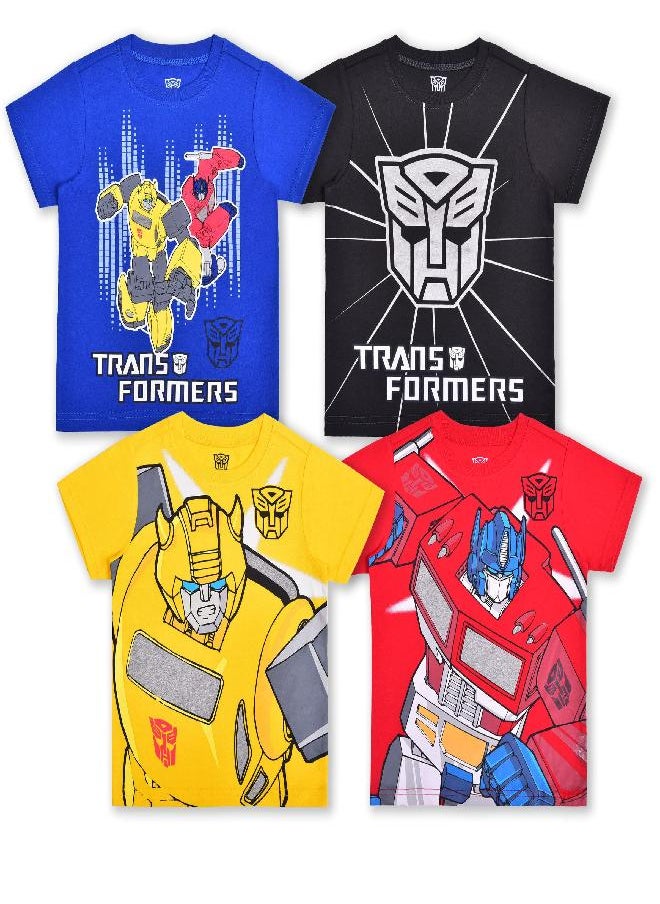 TRANSFORMERS Transformers Bumblebee and Optimus Prime Boys’ 4 Pack T-Shirts for Little Kids - Blue/Yellow/Black/Red  - Image 1