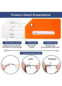 Aikanbo Pack of 6 Silicone Luggage Tags 3 Color Luggage Tags for Travel Luggage Name Tags Including Name ID Card with Partial Privacy Cover and Stainless Steel Loop for Secure Attachment  - Image 4