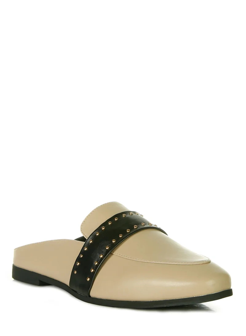 London Rag Faux Leather Studded Detail Mules in Taupe