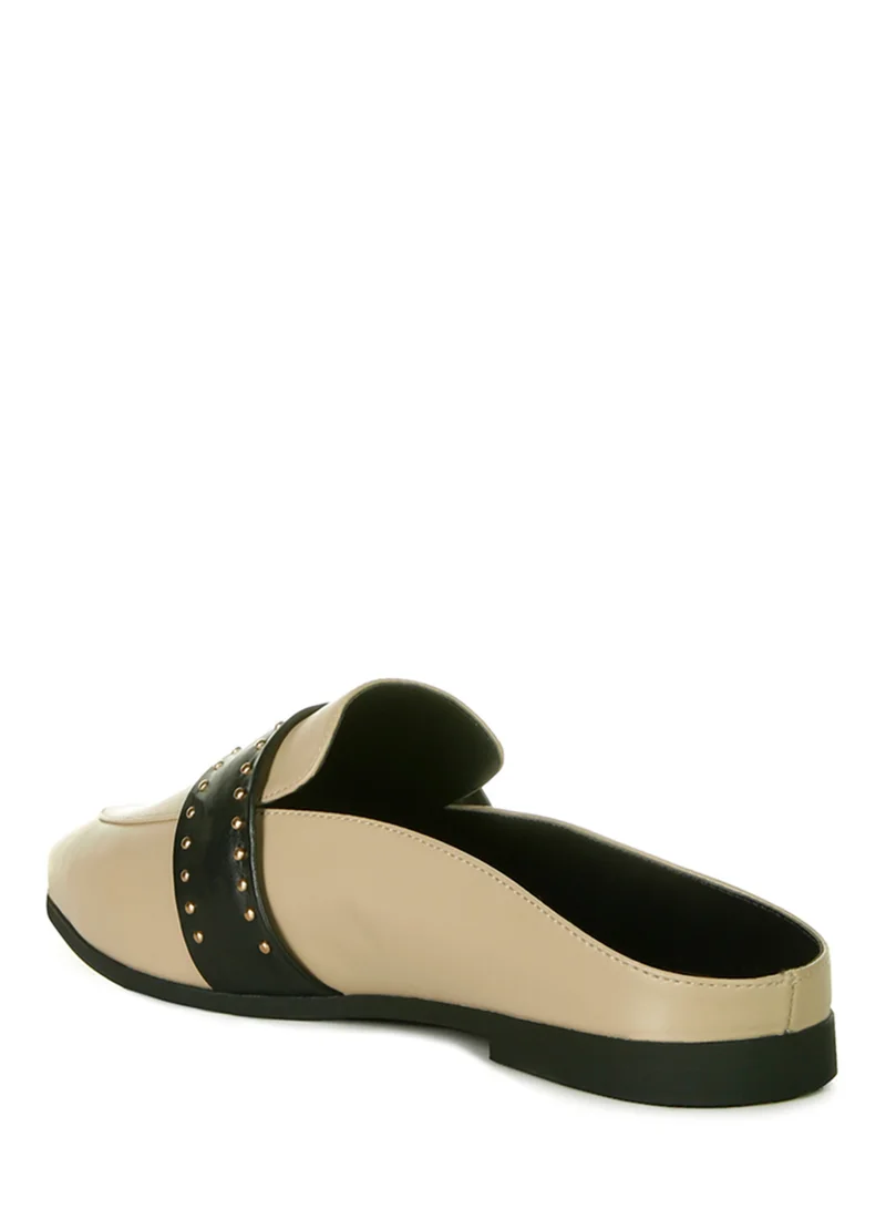 London Rag Faux Leather Studded Detail Mules in Taupe