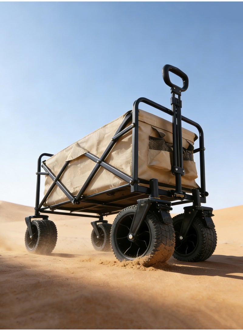 Foldable Wagon Cart, Heavy Duty Collapsible Utility Trolley Cart with All-Terrain Wheels, Portable Transport Trailer for Outdoor Desert Camping, Picnic, Garden, Beach, Shopping, Khaki - Image 1