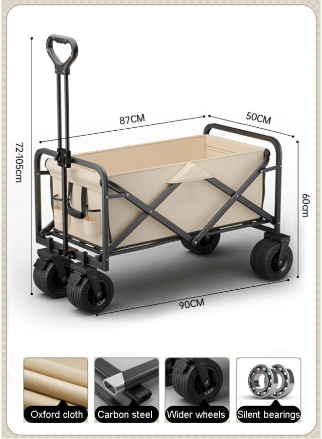 Foldable Wagon Cart, Heavy Duty Collapsible Utility Trolley Cart with All-Terrain Wheels, Portable Transport Trailer for Outdoor Desert Camping, Picnic, Garden, Beach, Shopping, Khaki - Image 2