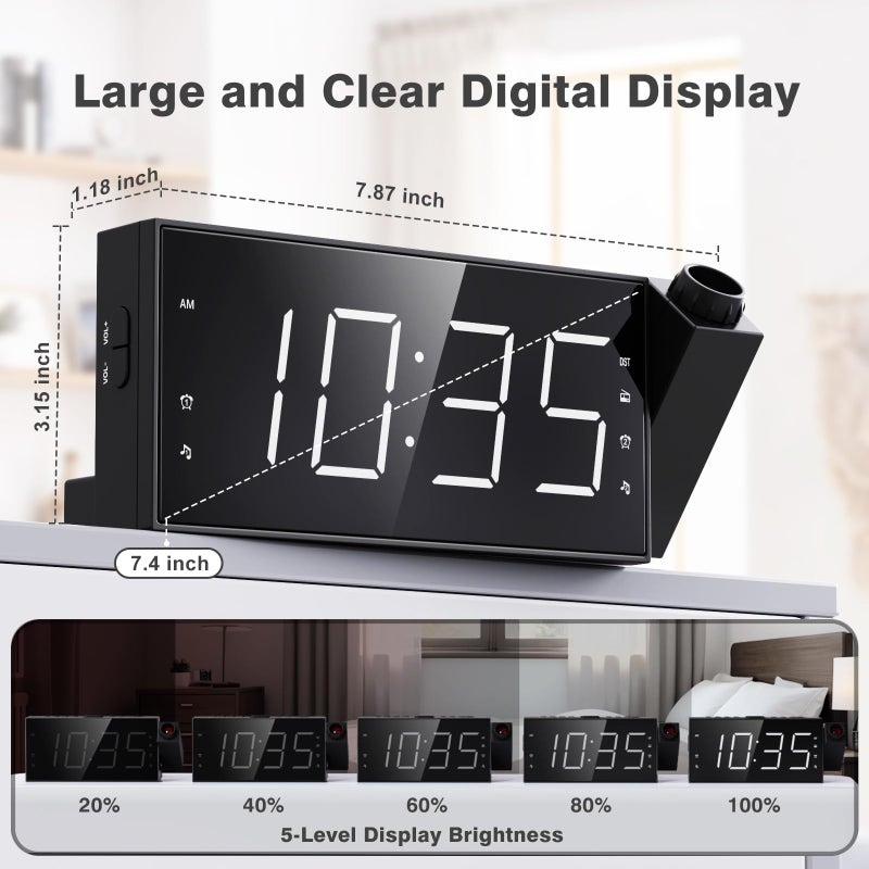 Mesqool Projection Alarm Clock with FM Radio,Large Number Display & Dimmer,USB Charger,Sleep Timer,Battery Backup,Dual Alarms,Clock Radio for Bedroom Heavy Sleepers - Image 4