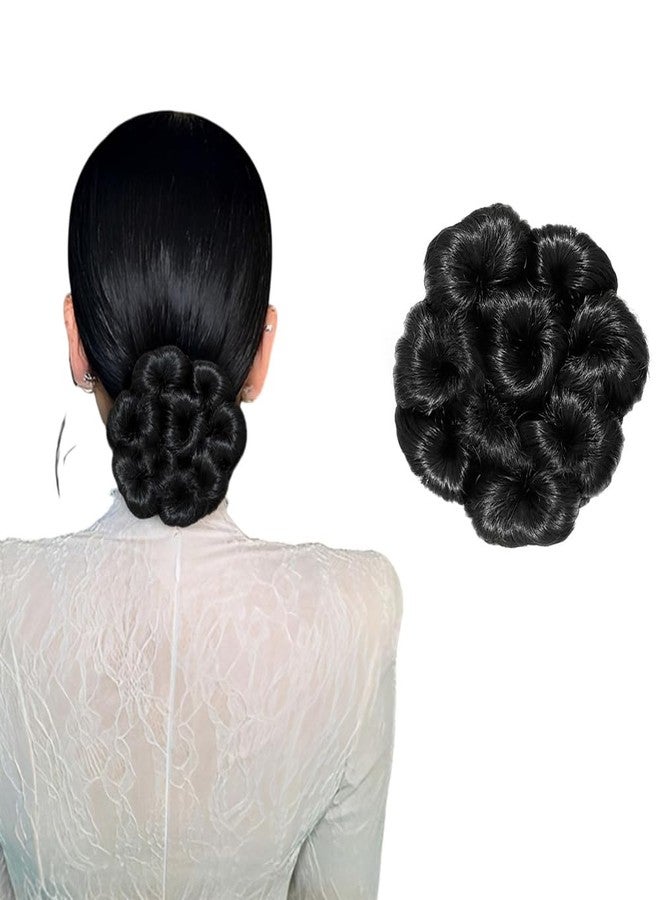 بلوشيا شعر بلوشيا على شكل كعكة، قطعة شعر صناعية مع شريط مطاطي مرن، دوري بانجا للنساء (قطعة واحدة، أسود طبيعي) - Image 1