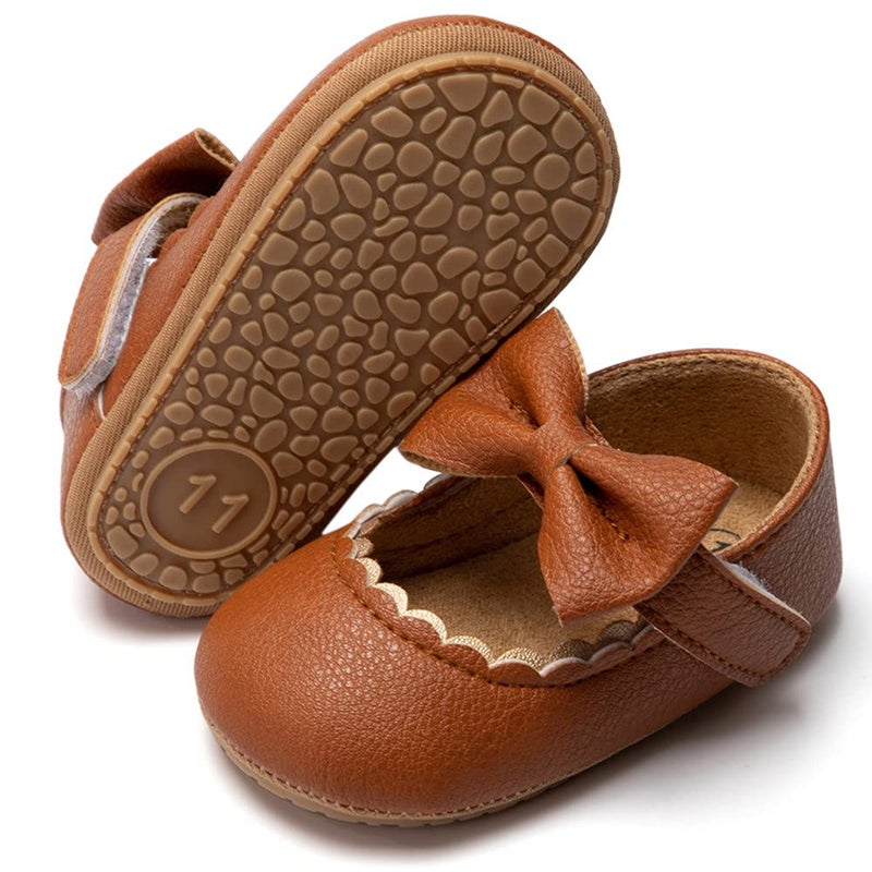 HsdsBebe Infant Baby Girls Mary Jane Flats Bow Non-Slip Soft Sole Princess Toddler First Walkers Sneaker Wedding Dress Shoes(HM1628 Brown,2) - Image 4
