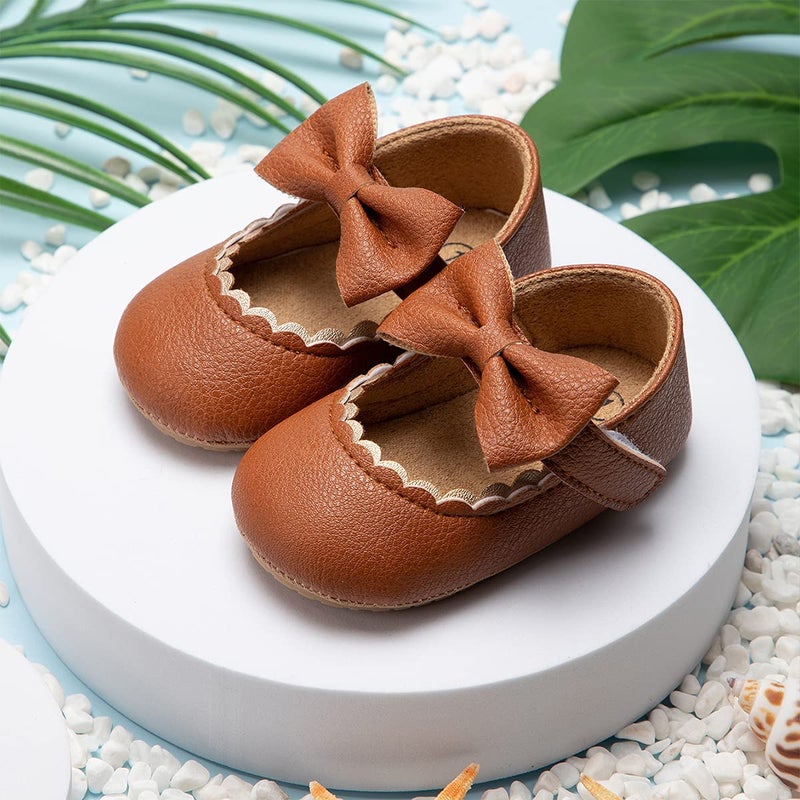 HsdsBebe Infant Baby Girls Mary Jane Flats Bow Non-Slip Soft Sole Princess Toddler First Walkers Sneaker Wedding Dress Shoes(HM1628 Brown,2) - Image 5