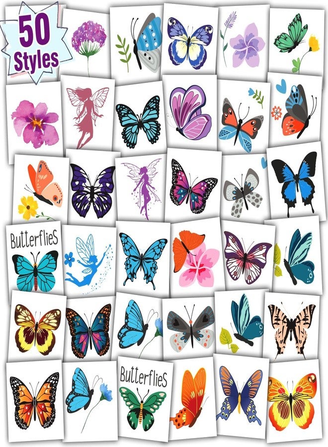 Partywind Butterfly Temporary Tattoos for Kids, Individually Wrapped Sheets Tattoos for Butterfly Party Supplies Favors Decorations, Birthday Party Toys for Kids Girls (50 Styles) - Image 1