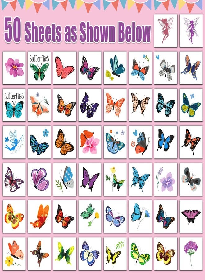 Partywind Butterfly Temporary Tattoos for Kids, Individually Wrapped Sheets Tattoos for Butterfly Party Supplies Favors Decorations, Birthday Party Toys for Kids Girls (50 Styles) - Image 3