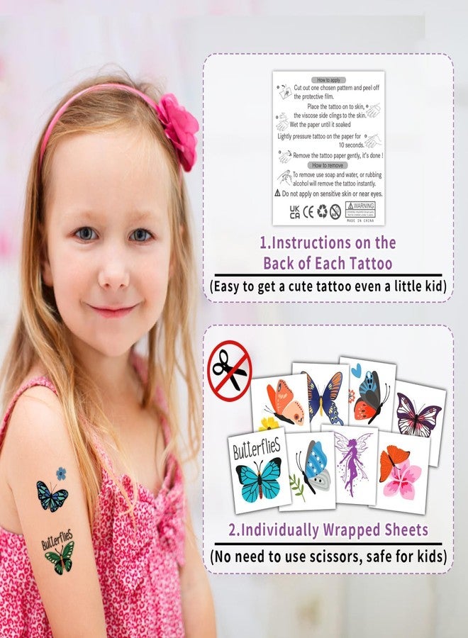 Partywind Butterfly Temporary Tattoos for Kids, Individually Wrapped Sheets Tattoos for Butterfly Party Supplies Favors Decorations, Birthday Party Toys for Kids Girls (50 Styles) - Image 2