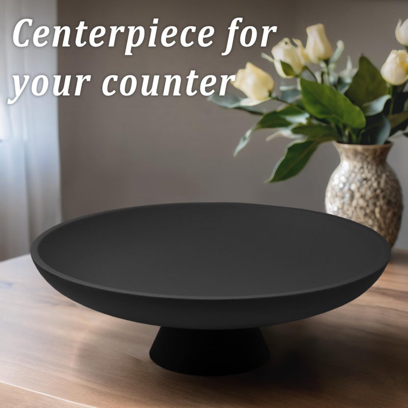 LIN CHUAN Large Decorative Bowl, Modern Resin Pedestal Bowl for Home Decor, Stylish Fruit Bowl for Kitchen Counter, Chic Key Holder for Entry Table, Matte Black - Image 5