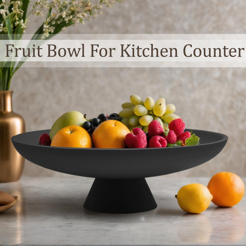 LIN CHUAN Large Decorative Bowl, Modern Resin Pedestal Bowl for Home Decor, Stylish Fruit Bowl for Kitchen Counter, Chic Key Holder for Entry Table, Matte Black - Image 2