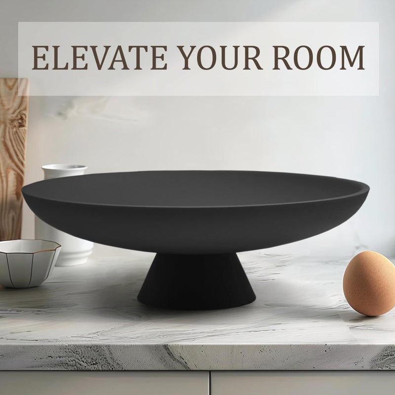 LIN CHUAN Large Decorative Bowl, Modern Resin Pedestal Bowl for Home Decor, Stylish Fruit Bowl for Kitchen Counter, Chic Key Holder for Entry Table, Matte Black - Image 3