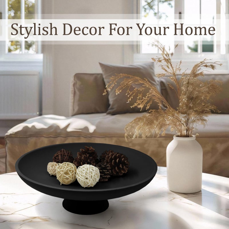 LIN CHUAN Large Decorative Bowl, Modern Resin Pedestal Bowl for Home Decor, Stylish Fruit Bowl for Kitchen Counter, Chic Key Holder for Entry Table, Matte Black - Image 4