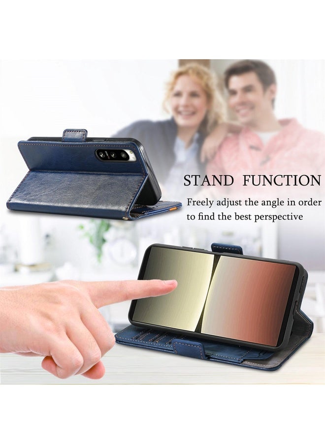 For Sony Xperia 5 IV CaseNeoSplicing Dual Magnetic Buckle Leather Phone Case(Blue)