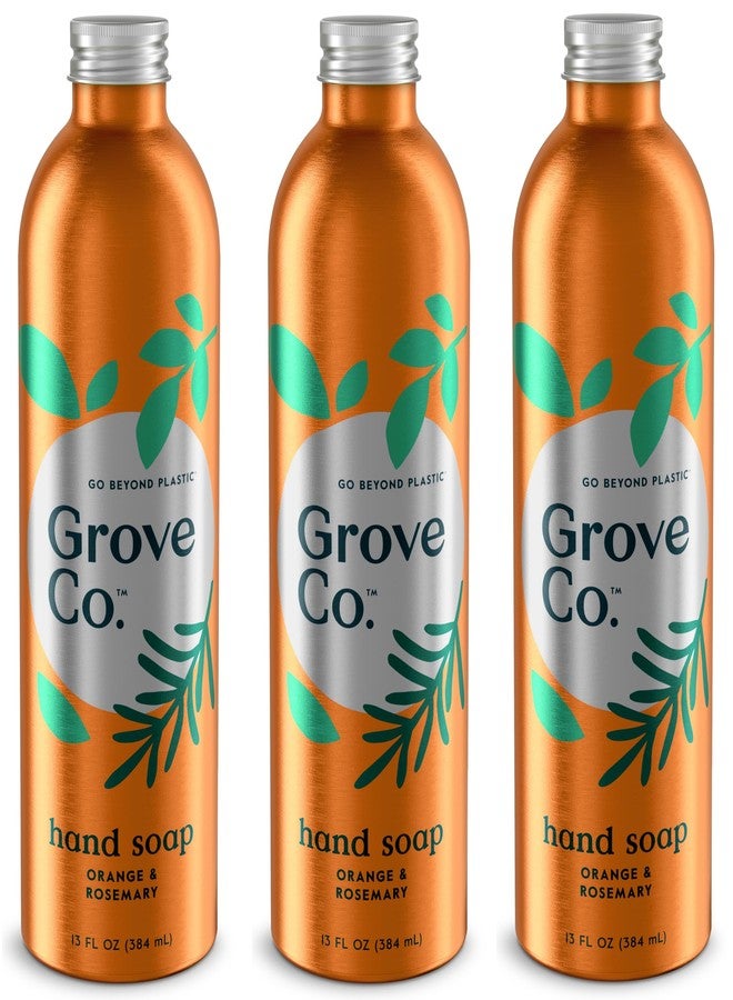 Grove Co. عبوة إعادة تعبئة صابون اليدين الجل من غروف كو، برائحة البرتقال وإكليل الجبل، 3 × 13 أونصة سائلة - Image 1