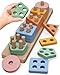 PEBIRA Montessori Toys for 1 2 Year Old Wooden Sorting and Stacking Toys for Toddlers Baby Shape Sorter and Color Stacker Blocks for Toddler Preschool Learning Toy Gift for 1218 Month Boys Girls - Image 3