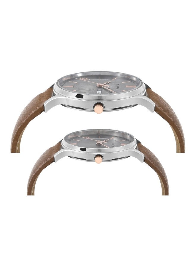 تيميكس ساعة TIMEX الجلدية للجنسين بمينا دائرية رمادية تناظرية من النحاس - Tw00Pr300 - Image 3