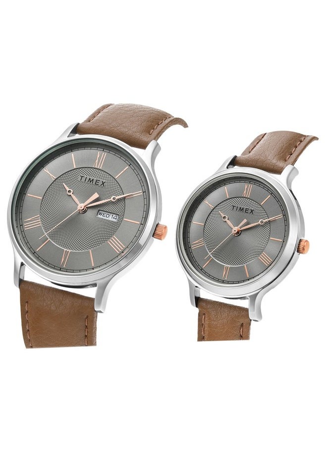 TIMEX Leather Unisex Pairs Grey Round Analog Brass Dial Watch- Tw00Pr300 - pzsku/ZC727FC724EEA60DAE6D7Z/45/_/1738307038/6fbf1580-caa5-4209-ac50-db85d643be8a