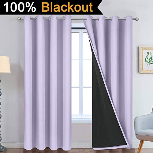 Yakamok 2 Thick Layers Completely Blackout Window Treatment Thermal Insulated Soundproof Drapes for Girl's Bedroom(52Wx96L, Lilac, 2 Panels) - Image 2
