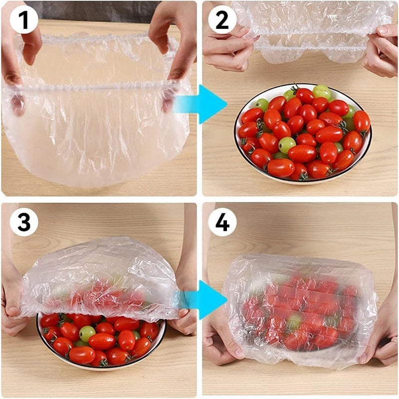 Anukmpa ANUKMPA 100pcs Plastic Food Storage Covers | Reusable & Stretchable Food Bowl Covers | Clear Elastic Food Bag Covers for Kitchen, Outdoor, and Fridge Perfect for Bowls, Plates, and Containers - Image 5