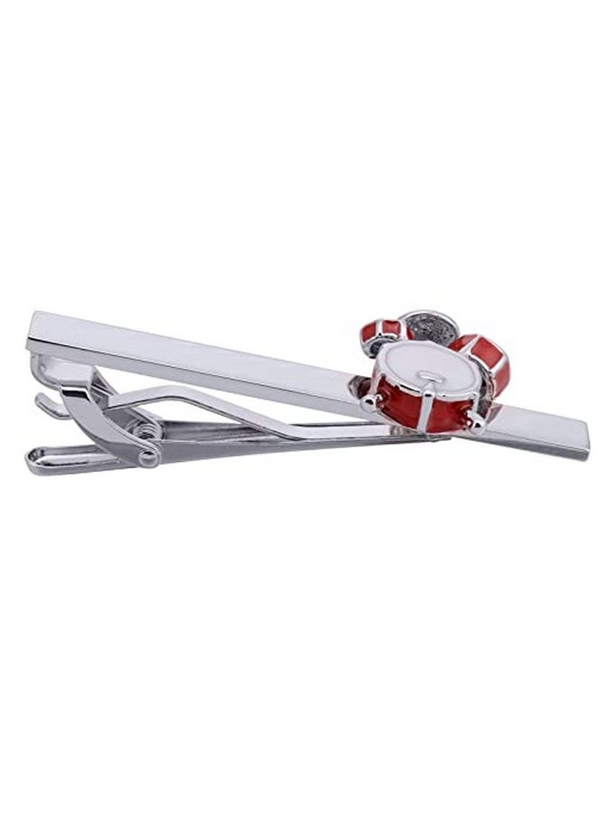 Jonwo Drum Kits Men Cufflinks And Tie Clip Set Silver Tone Regular Necktie Tie Bar Clip Cuff Links For Music Fans Anniversary (Drum Kit Cufflinks & Tie Clip Set)  - Image 2