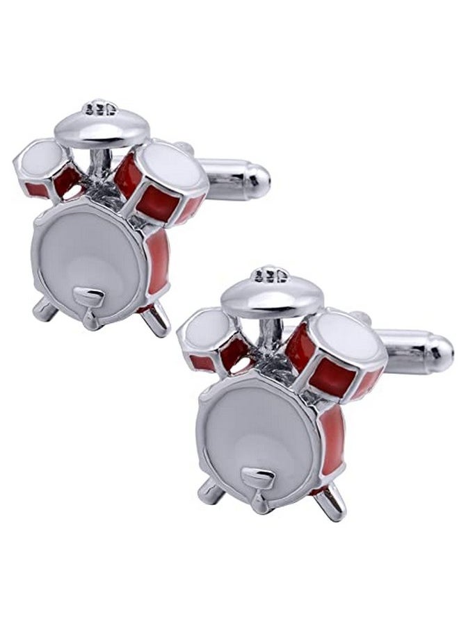 Jonwo Drum Kits Men Cufflinks And Tie Clip Set Silver Tone Regular Necktie Tie Bar Clip Cuff Links For Music Fans Anniversary (Drum Kit Cufflinks & Tie Clip Set)  - Image 5