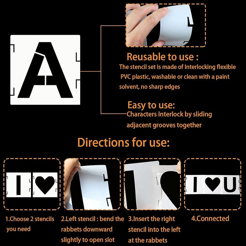 Devasya Crafts 46 Pcs Le tencils, Reusable Alphabet Templates Interlocking Stencil Kit Rock, Sign(6 Inch) - Image 3