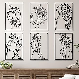 Cindeer Cindeer 6 Pieces Black Metal Wall Decor Modern Minimalist Abstract Woman Wall Art Aesthetic Female Wall Sculpture Line  - Image 1