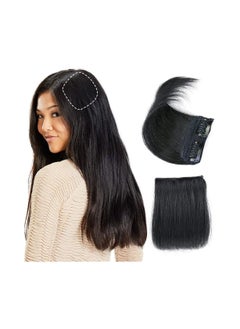Mini Remy Human Hair Extensions Clip in Hair Toppers Short Straight Hair Piece on Both Sides to Add Hair Thickness for Women Men with Thinning Hair 4 inch Color No 1 Black
