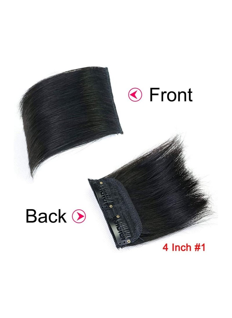 Estelle - Mini Remy Human Hair Extensions Clip in Hair Toppers Short Straight Hair Piece on Both Sides to Add Hair Thickness for Women Men with Thinning Hair 4 inch Color No 1 Black - Image 1