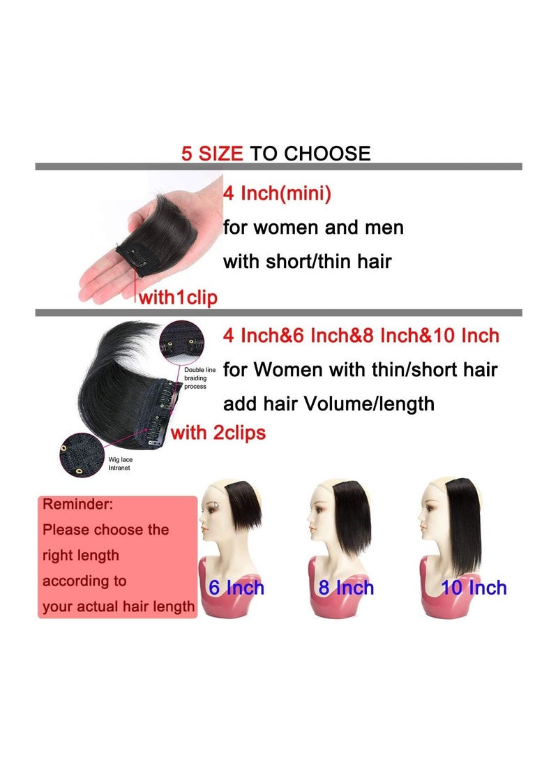Estelle - Mini Remy Human Hair Extensions Clip in Hair Toppers Short Straight Hair Piece on Both Sides to Add Hair Thickness for Women Men with Thinning Hair 4 inch Color No 1 Black - Image 1