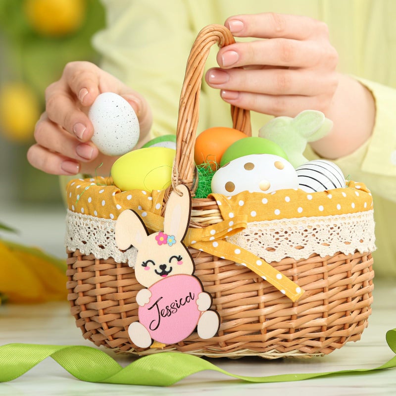 Hedeey 8 Pieces Easter Basket Tags, Color Bunny Shape Wooden Design Easter Basket Name Tags, Personalized Easter Tags with Twine, Easter Gift Tags for Home Room Decoration Hanging Ornaments (Colorful Bunny) - Image 4