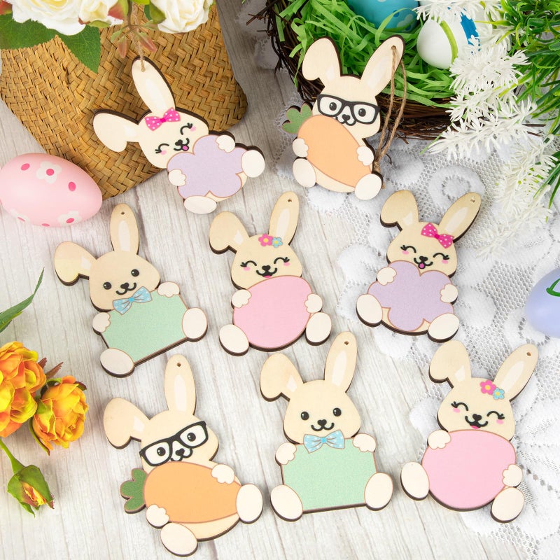 Hedeey 8 Pieces Easter Basket Tags, Color Bunny Shape Wooden Design Easter Basket Name Tags, Personalized Easter Tags with Twine, Easter Gift Tags for Home Room Decoration Hanging Ornaments (Colorful Bunny) - Image 5