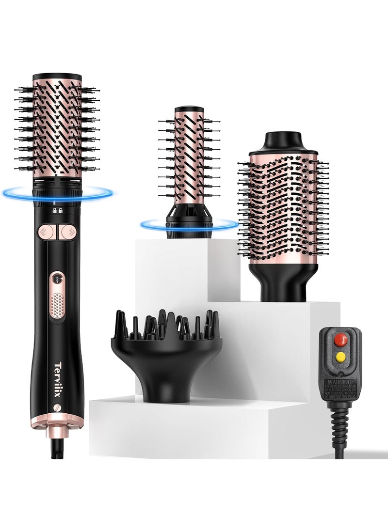 Terviiix Terviiix 4in1 Hot Air Rotating Blow Dryer Brush Kit  1000W with Rotatable Round Brushes 2 Sizes Oval Volumizer and Diffuser  Ideal for Curly Hair with ArthritisFriendly Big Buttons Black 