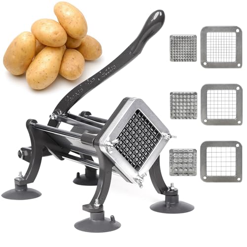 SHSYCER French Fry Cutter Commercial Potato Slicer with Suction Feet Complete Set, Includes 1/4", 3/8",1/2", Gray - Image 1