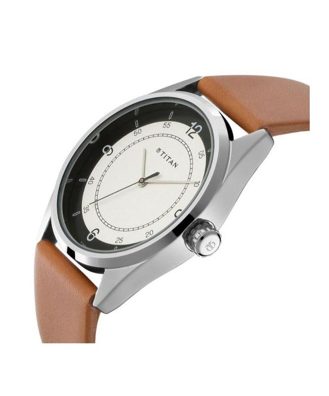 Titan Quartz Analog White Dial Leather Strap Watch for Men 1729sl03 - Image 2