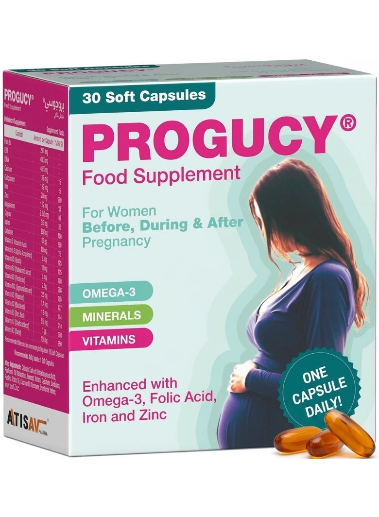 Atisav Pharma PROGUCY Prenatal Multivitamin with DHA & EPA | Pregnancy & Breastfeeding Vitamins with Folic Acid, Vitamin D & C | Omega 3 Prenatal Supplement for Women | 30 Soft Capsules - Image 1