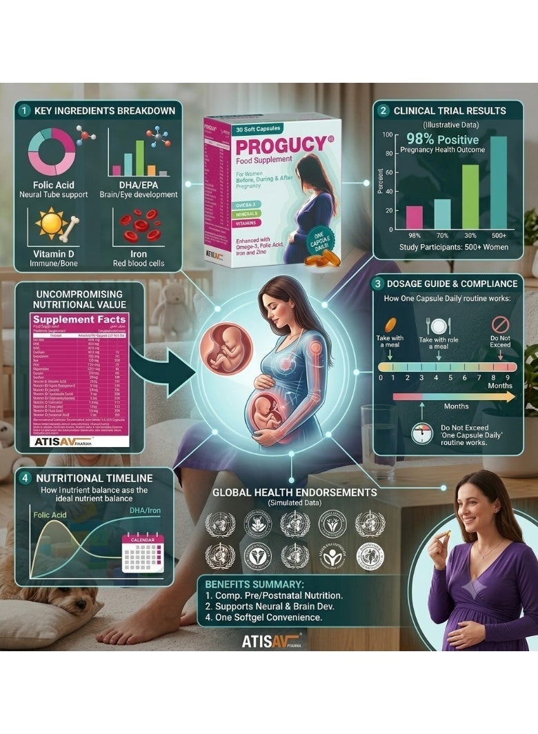 Atisav Pharma PROGUCY Prenatal Multivitamin with DHA & EPA | Pregnancy & Breastfeeding Vitamins with Folic Acid, Vitamin D & C | Omega 3 Prenatal Supplement for Women | 30 Soft Capsules - Image 5