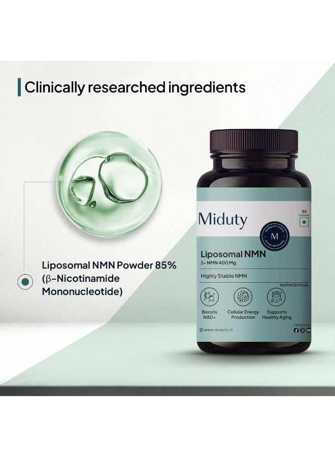 Miduty Liposomal NMN 85% Highly Stable 400 mg Supplement | Nicotinamide Mononucleotide for Anti-Aging, NAD+ Support & Cellular Health | Beta-NMN Capsule | 30 Capsules - Image 3