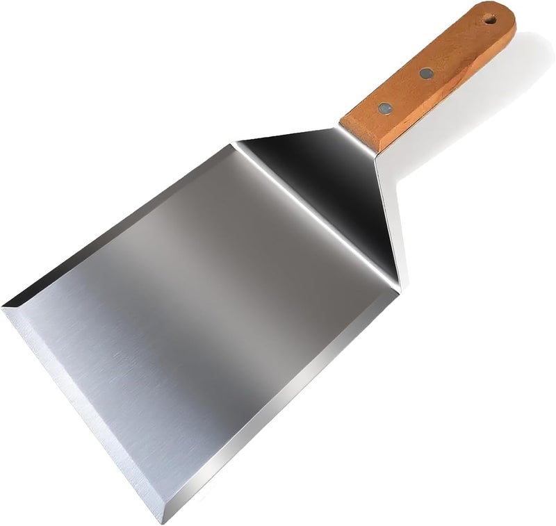 vriysei Smash Burger Spatula, Premium Large Meta Spatula - 6x5 inch Extra Wide Spatulas for Griddles & Grills, Steel Heavy Duty, Wooden Handle （1pcs） - Image 1