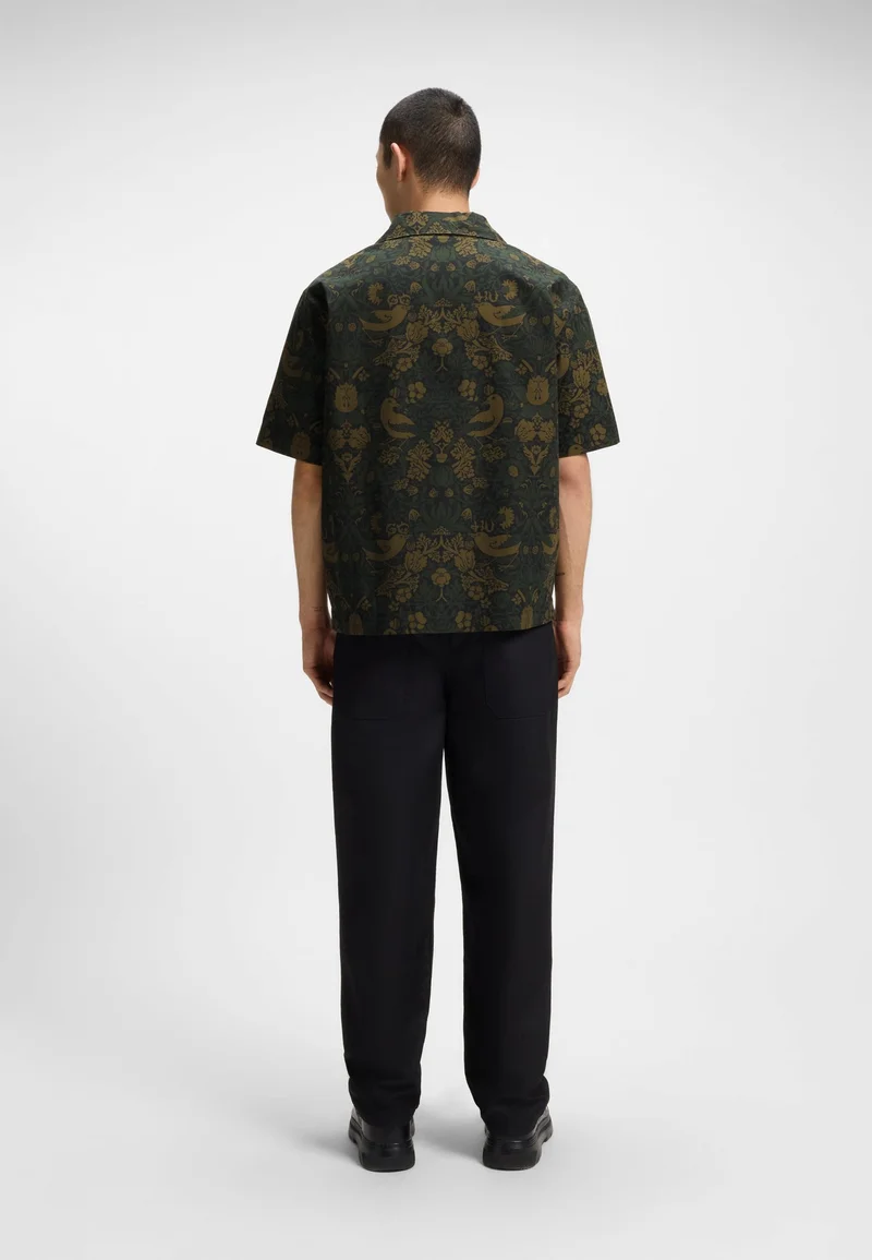 HUGO Oversized-fit shirt in printed cotton poplin