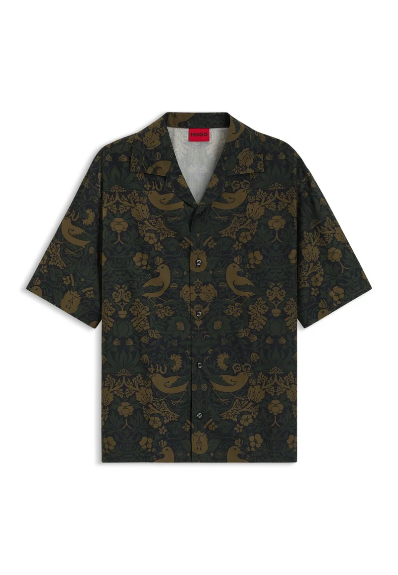 HUGO Oversized-fit shirt in printed cotton poplin