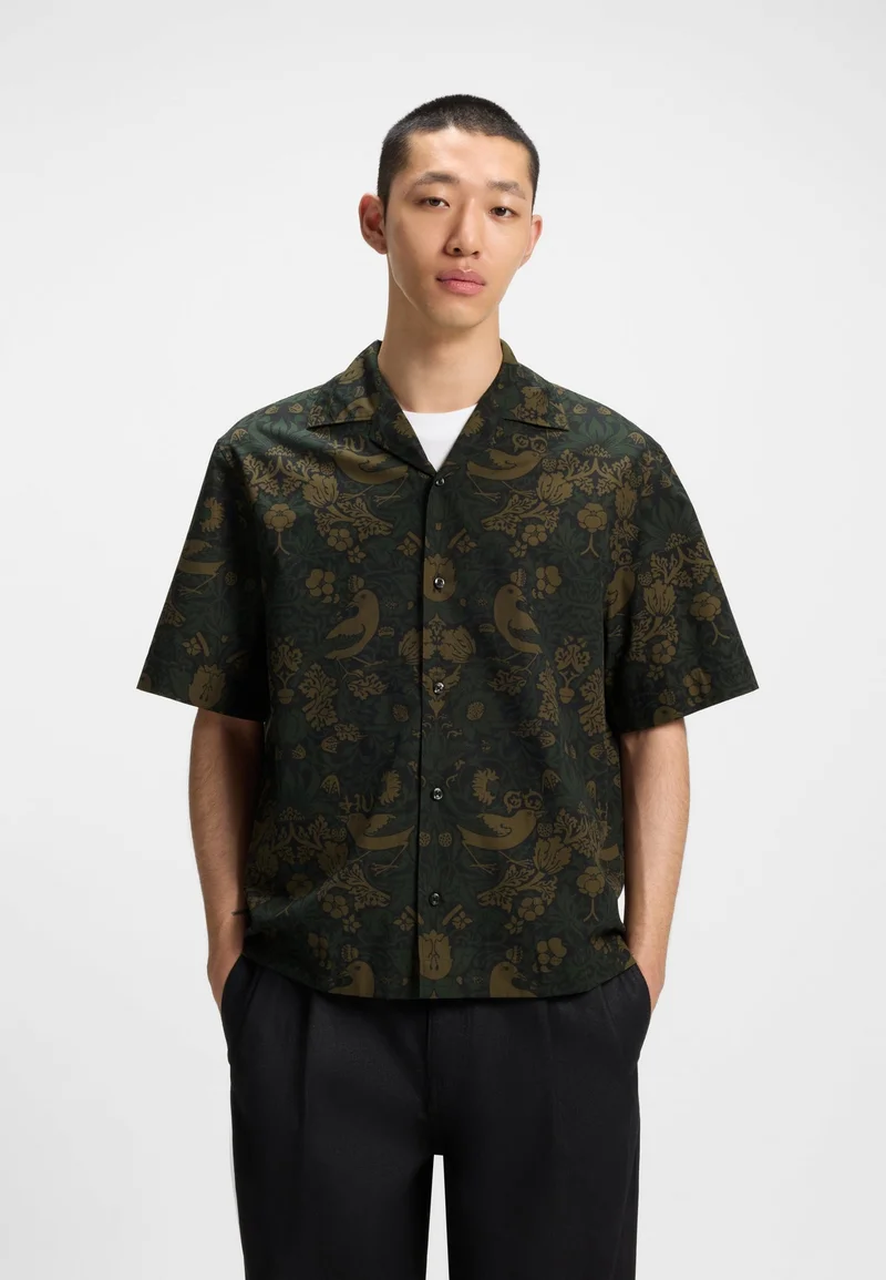 HUGO Oversized-fit shirt in printed cotton poplin