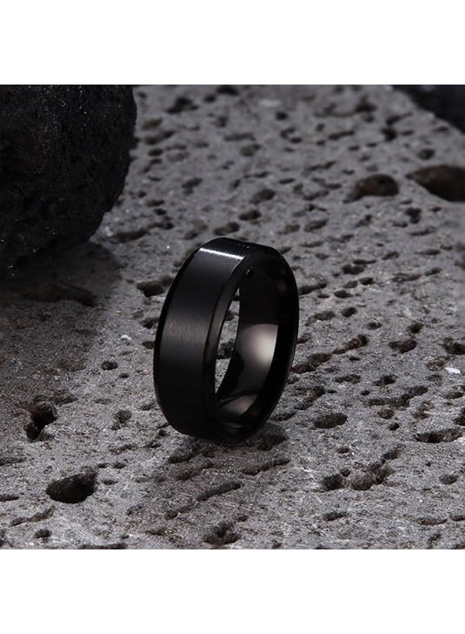 ROMAD Premium Titanium Steel Ring – Beveled Edge, High-Polish Stainless Steel Mirror Finish Band （Black）  - Image 3