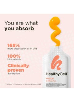 Healthycell Healthycell Focus & Recall - Brain Supplement for Focus and Memory - Liquid Nootropics Supplement for Concentration & Alertness - L-theanine, Omega-3 - Maximum Absorption - 30 Gel Packs  - Image 4