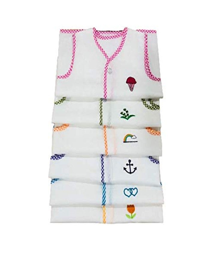 Infantbond Baby Super Soft Cotton Embroidery Jhabla | Vest (Pack of 6)(0-6 Months) - Image 3